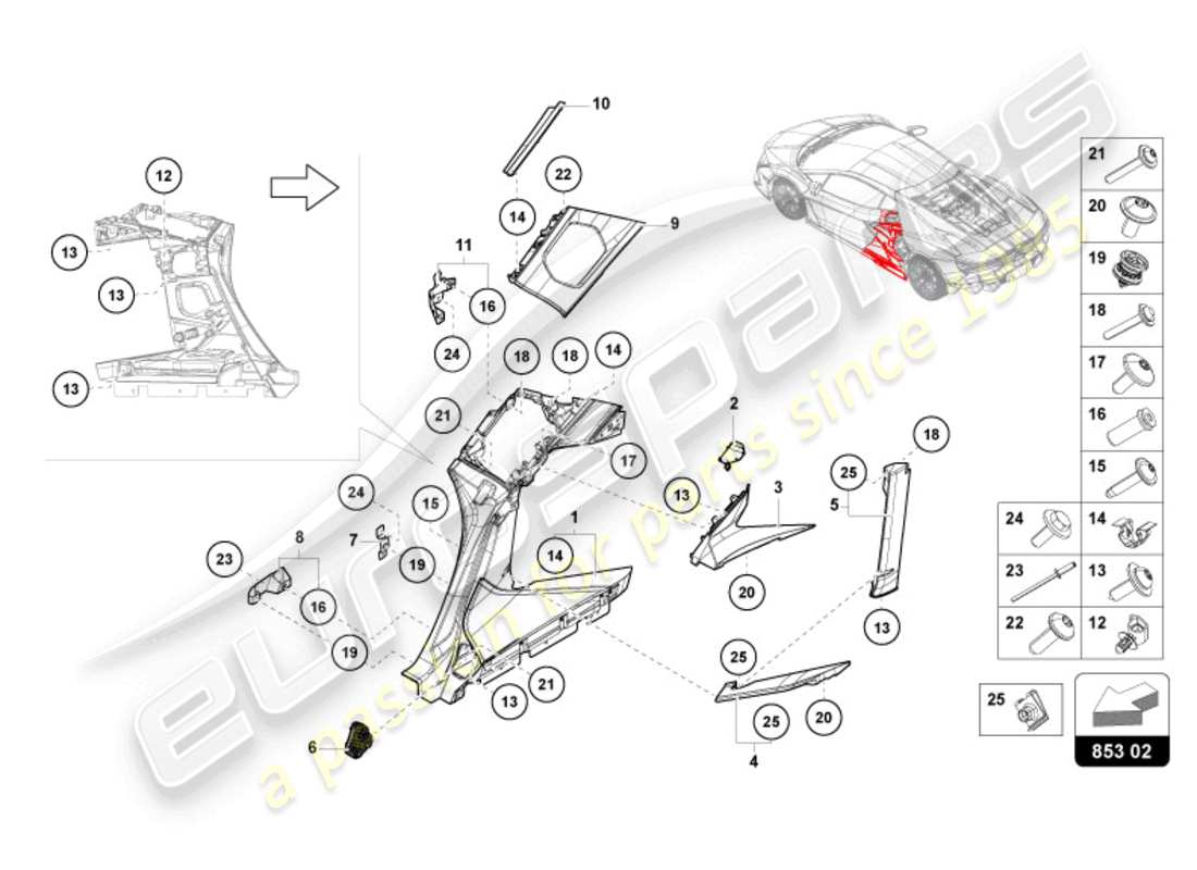 VIEW PARTS DIAGRAMS FROM THE LAMBORGHINI REVUELTO PARTS CATALOGUE a part diagram from the lamborghini revuelto parts catalogue