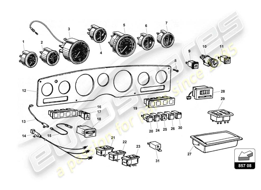 a part diagram from the lamborghini countach 25th anniversary (1989) parts catalogue