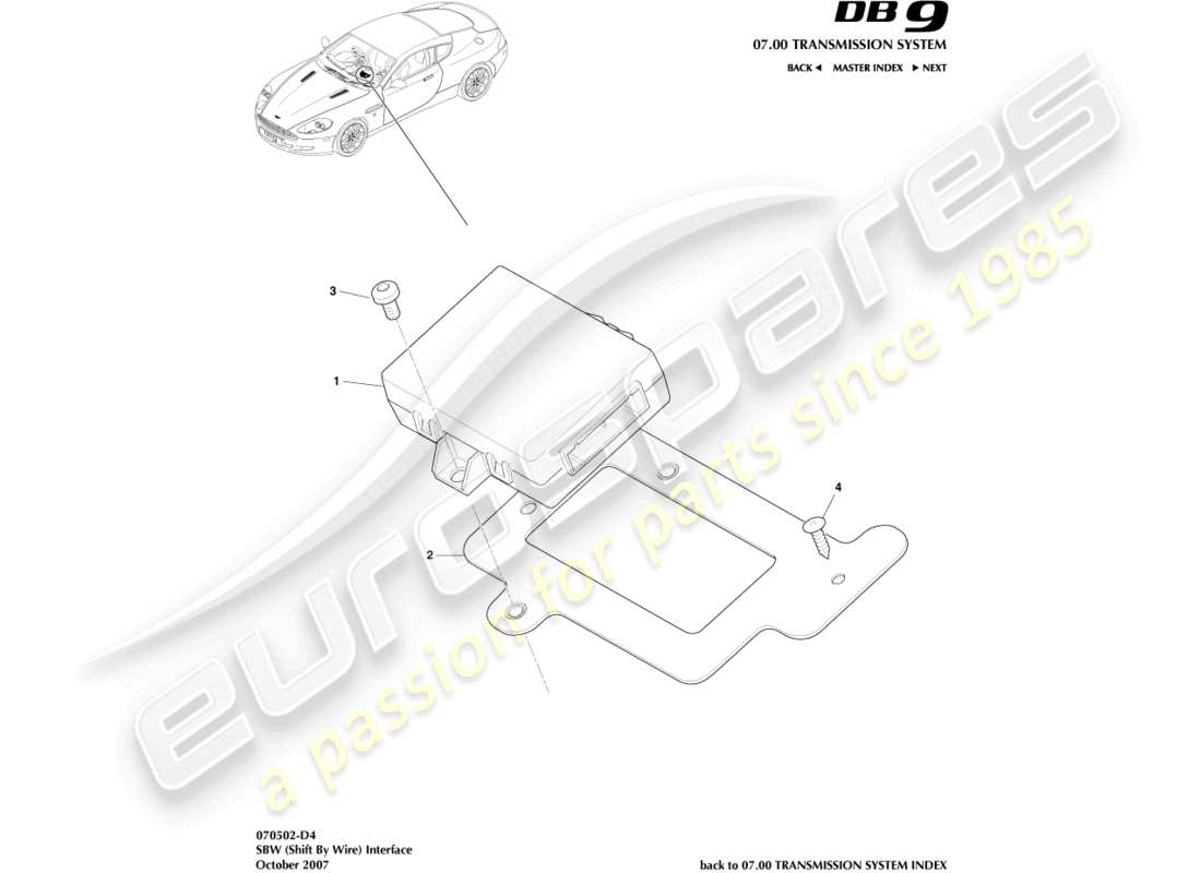 aston martin db9 (2007) shift by wire interface parts diagram