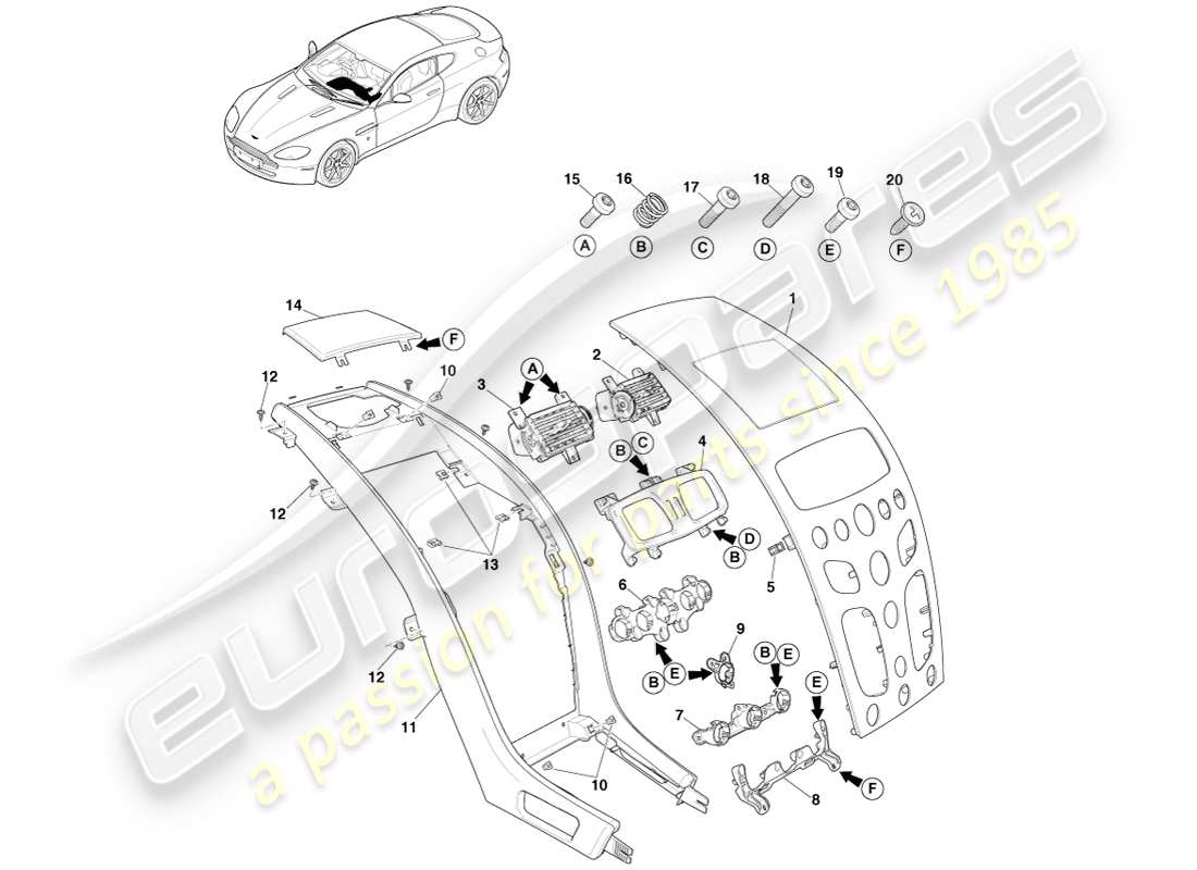 aston martin v8 vantage (2007) centre stack, asm, 16my part diagram