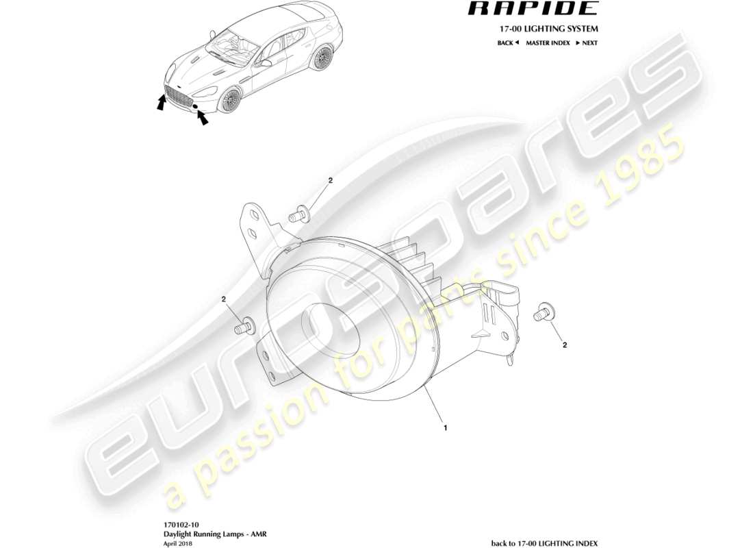 aston martin rapide (2019) daylight running lamps, amr part diagram