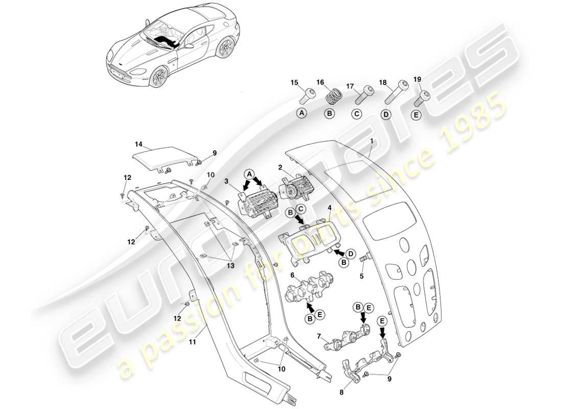 aston martin v8 vantage (2007) centre stack, manual, 16my part diagram