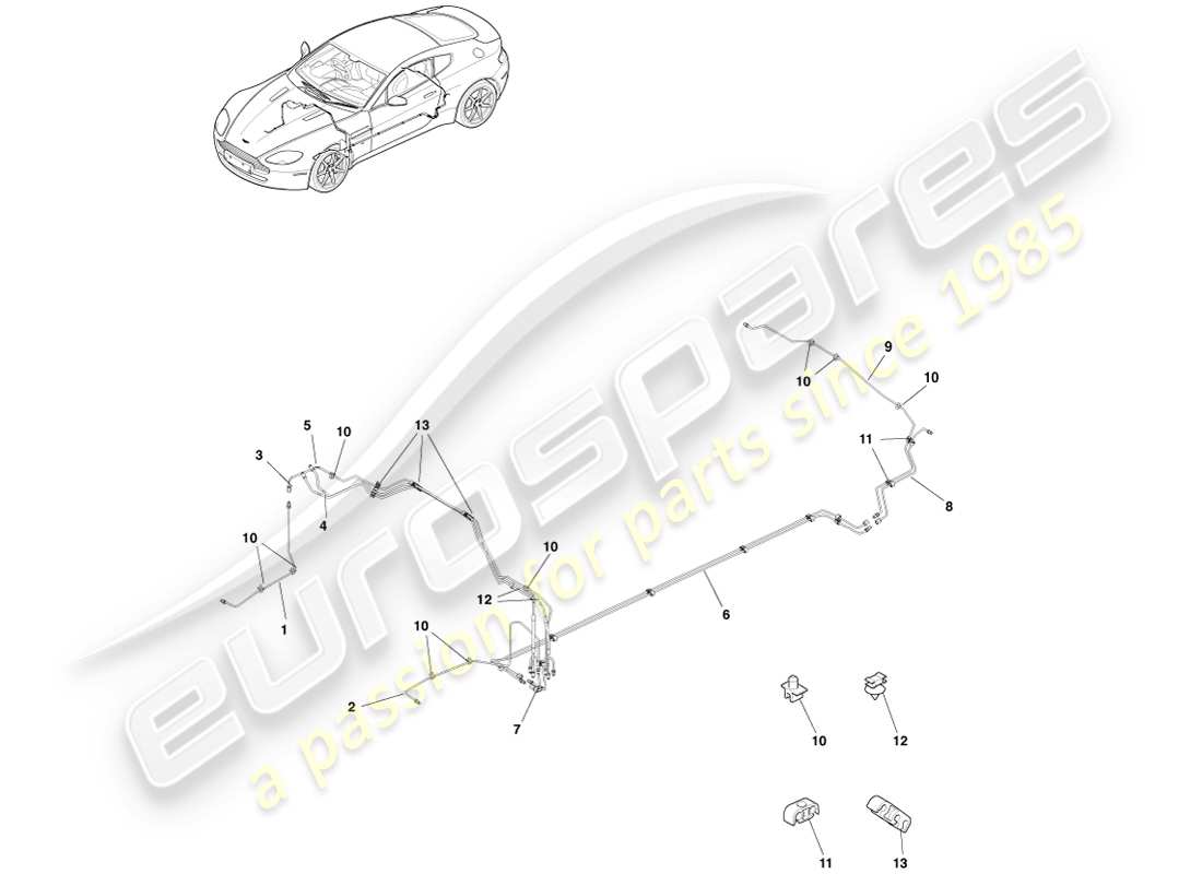 aston martin v8 vantage (2005) brake lines & hoses, rhd part diagram