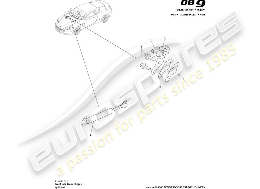 aston martin db9 (2007) door hinges part diagram