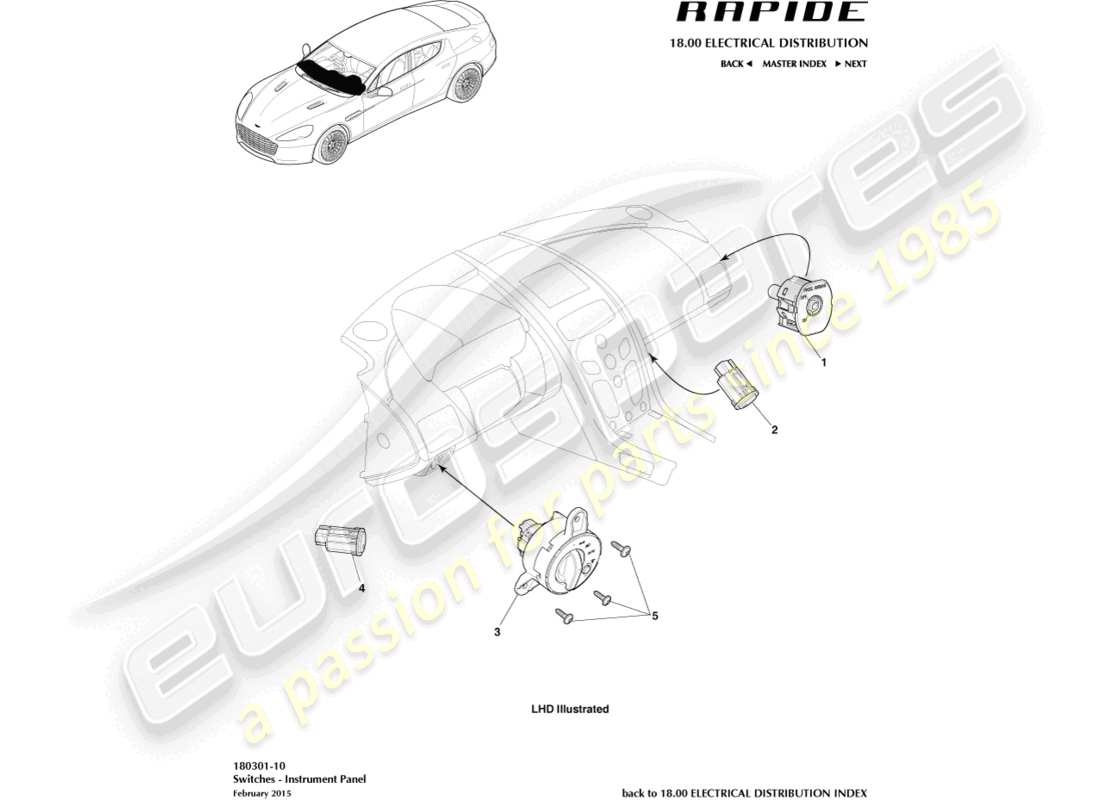 aston martin rapide (2019) ip switches part diagram