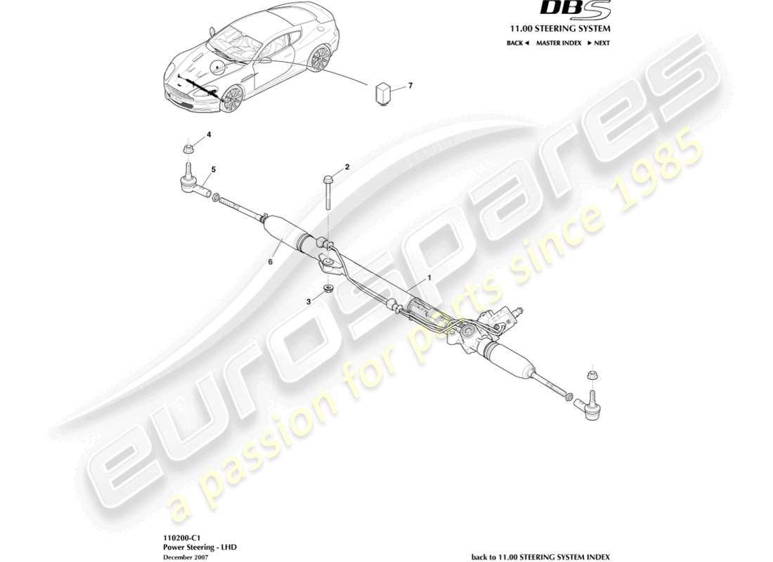 aston martin dbs (2007) power steering, lhd parts diagram