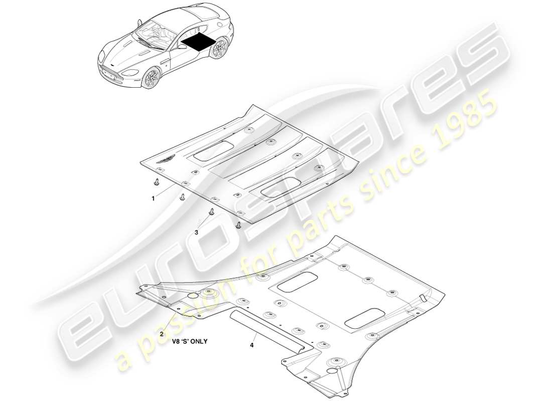 aston martin v8 vantage (2007) rear underbody shields part diagram