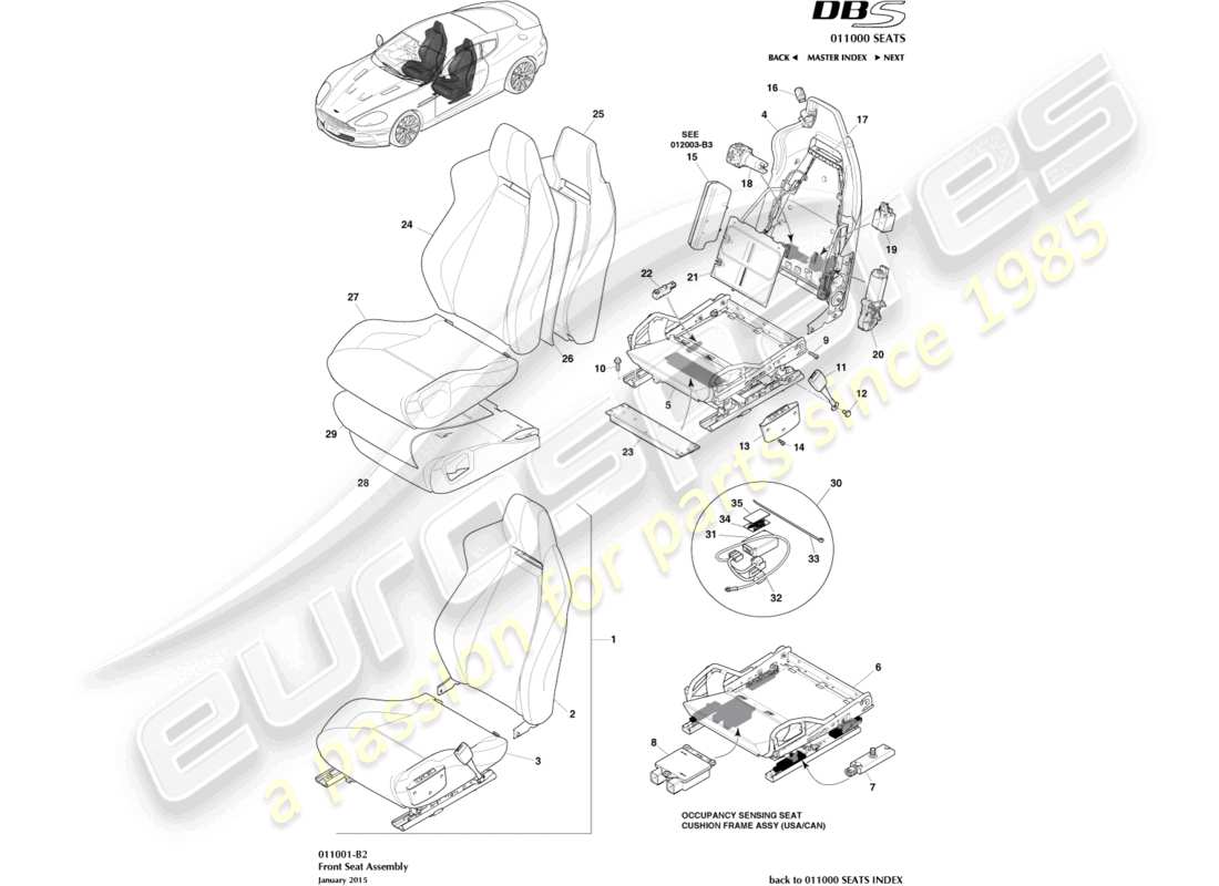 aston martin dbs (2007) front seat parts diagram