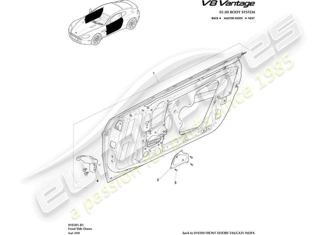 aston martin v8 vantage (2012) front side doors part diagram