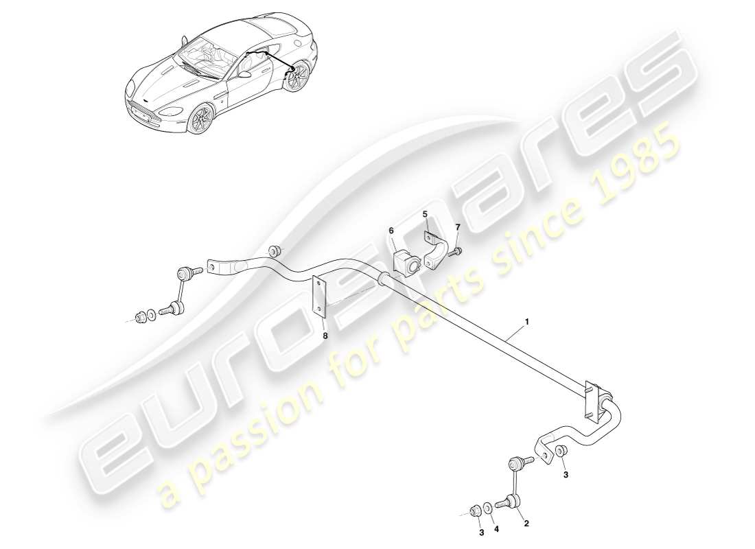 aston martin v8 vantage (2005) rear stabiliser bar part diagram