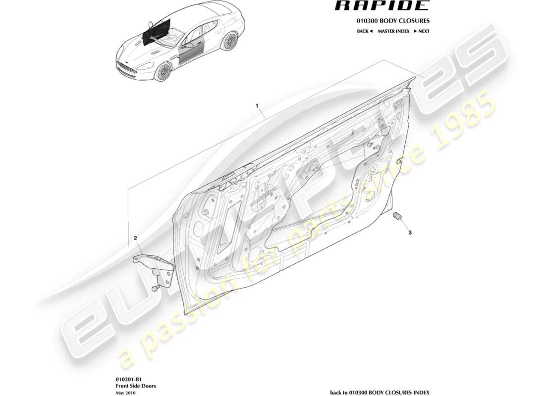 aston martin rapide (2011) front door assembly part diagram