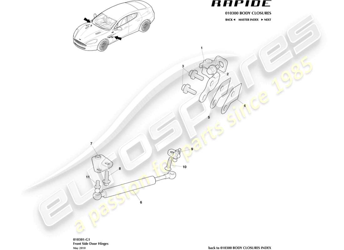 aston martin rapide (2011) front door hinge assembly part diagram