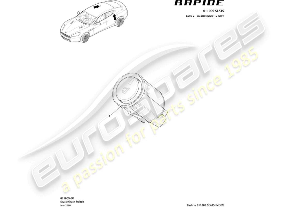 aston martin rapide (2011) seat convenience switch part diagram