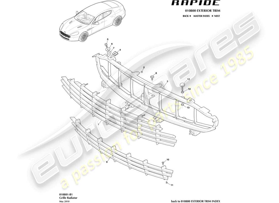 aston martin rapide (2011) radio grille part diagram