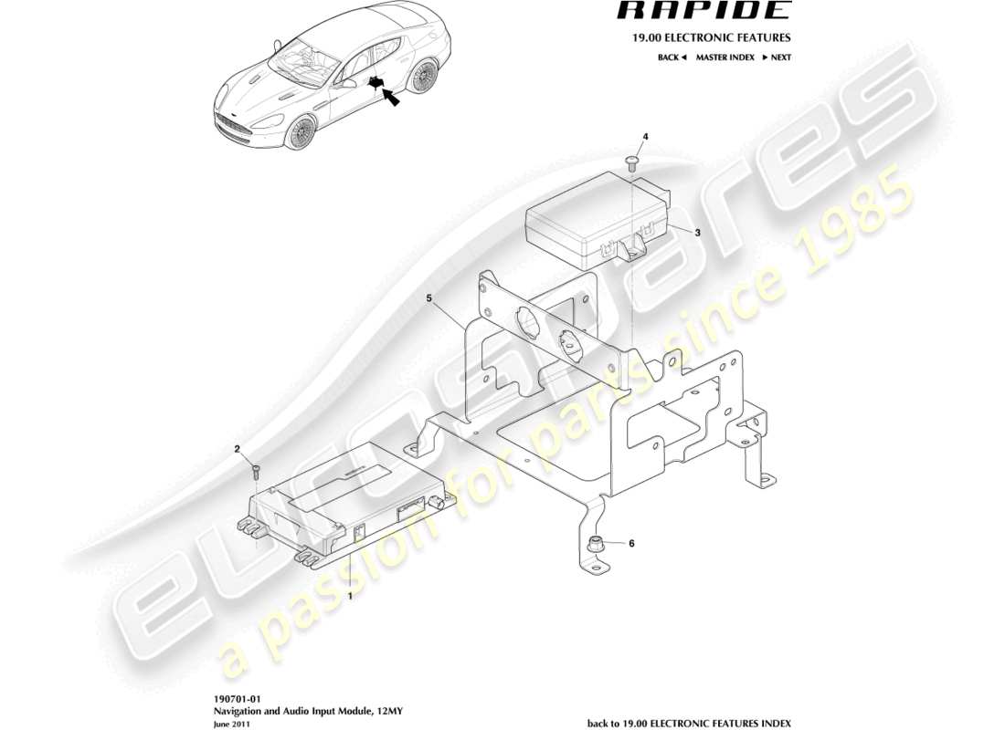 aston martin rapide (2011) navigation module, 12my on part diagram