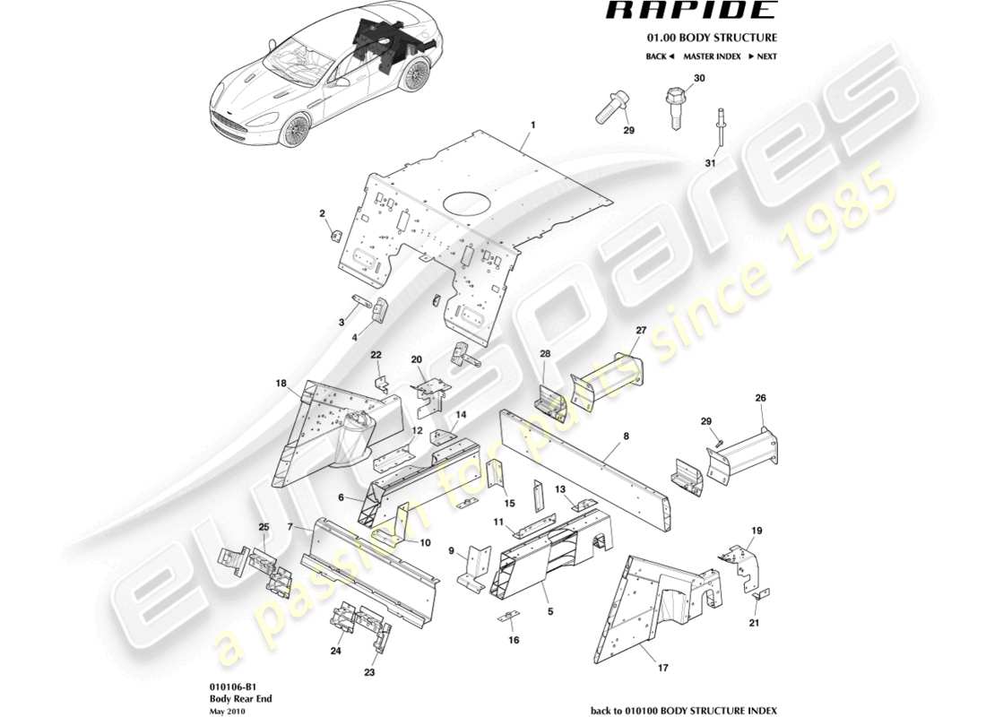 aston martin rapide (2011) body rear end part diagram