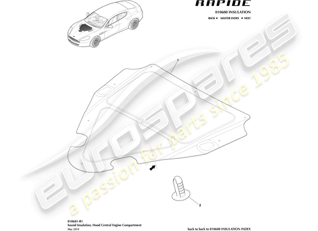 aston martin rapide (2011) engine compartment trim part diagram