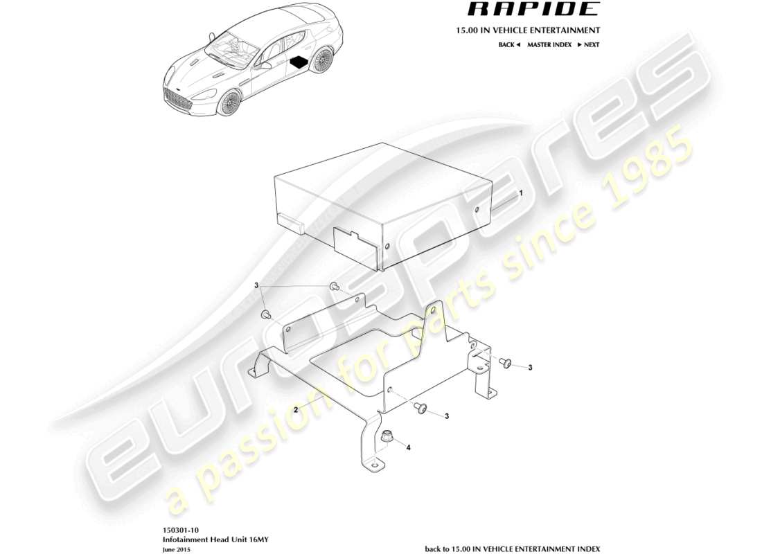 aston martin rapide (2010) infotainment head unit, 16my parts diagram