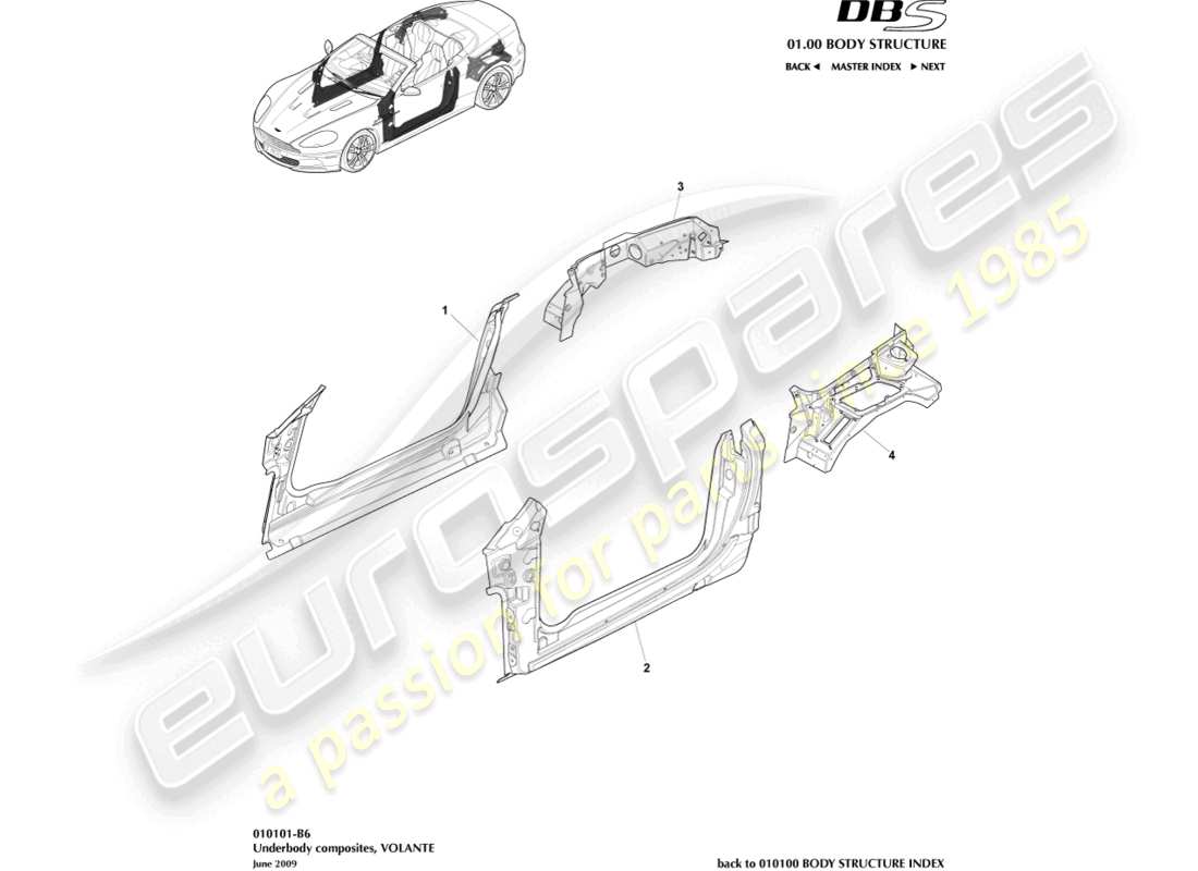 aston martin dbs (2007) underbody composites, volante parts diagram