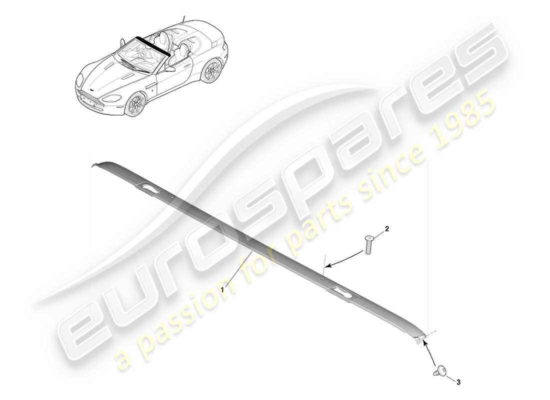 aston martin v8 vantage (2007) roof trim, roadster part diagram