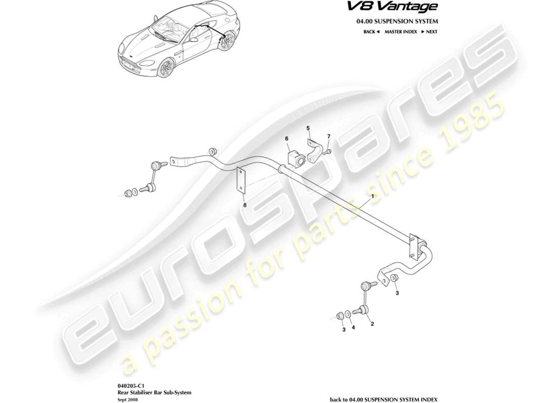 aston martin v8 vantage (2012) rear stabiliser bar part diagram