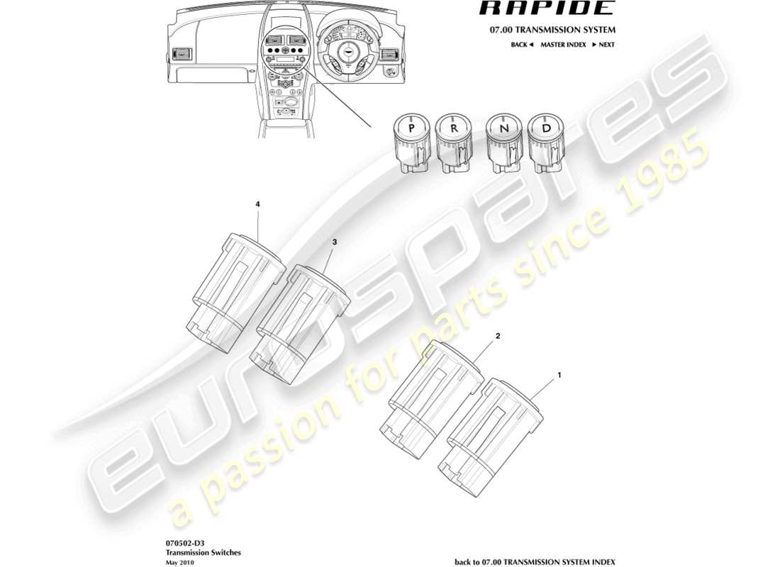 aston martin rapide (2019) transaxle switches part diagram