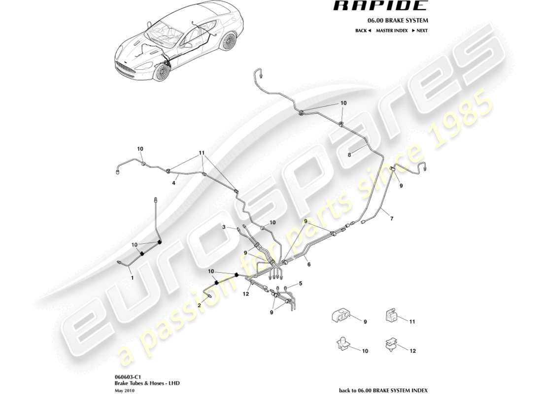 aston martin rapide (2011) brake lines & hoses, lhd part diagram