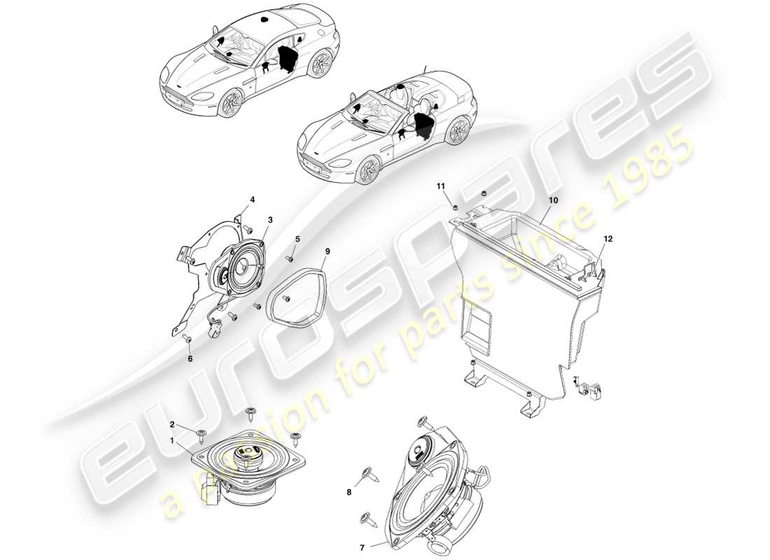 aston martin v8 vantage (2007) speaker, base part diagram