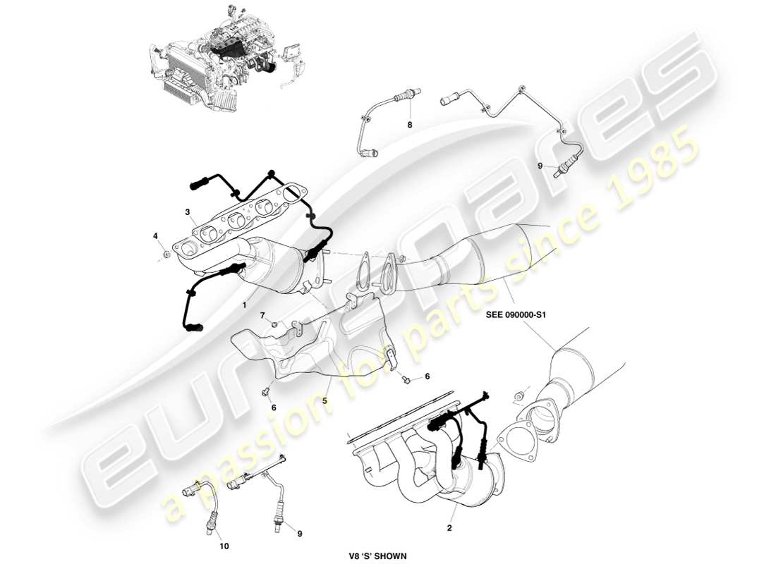 aston martin v8 vantage (2005) exhaust manifolds part diagram