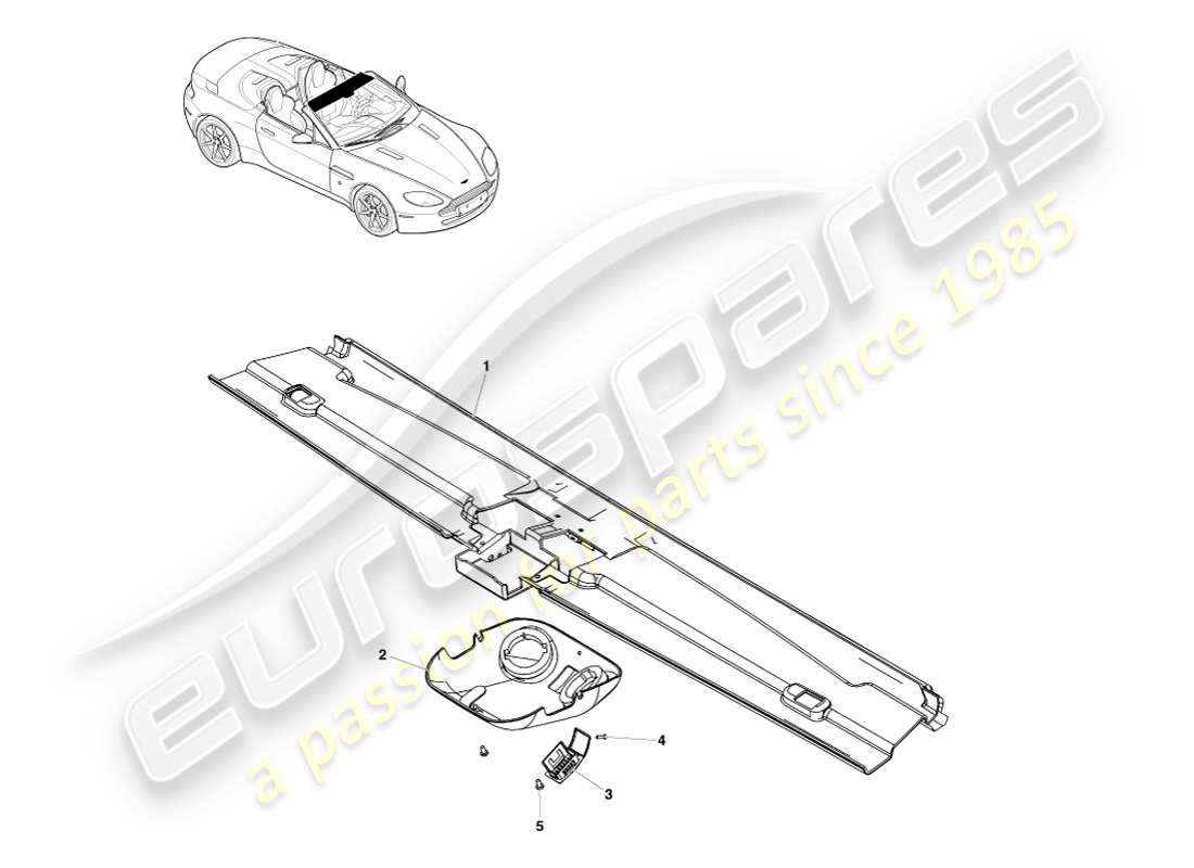 aston martin v8 vantage (2007) header trim, roadster part diagram