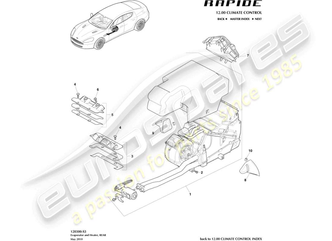 aston martin rapide (2011) hvac unit, rear part diagram