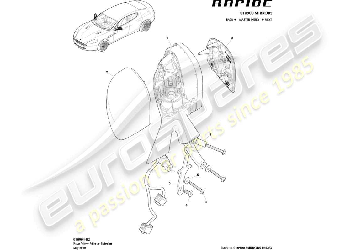 aston martin rapide (2011) exterior rear view mirrors part diagram