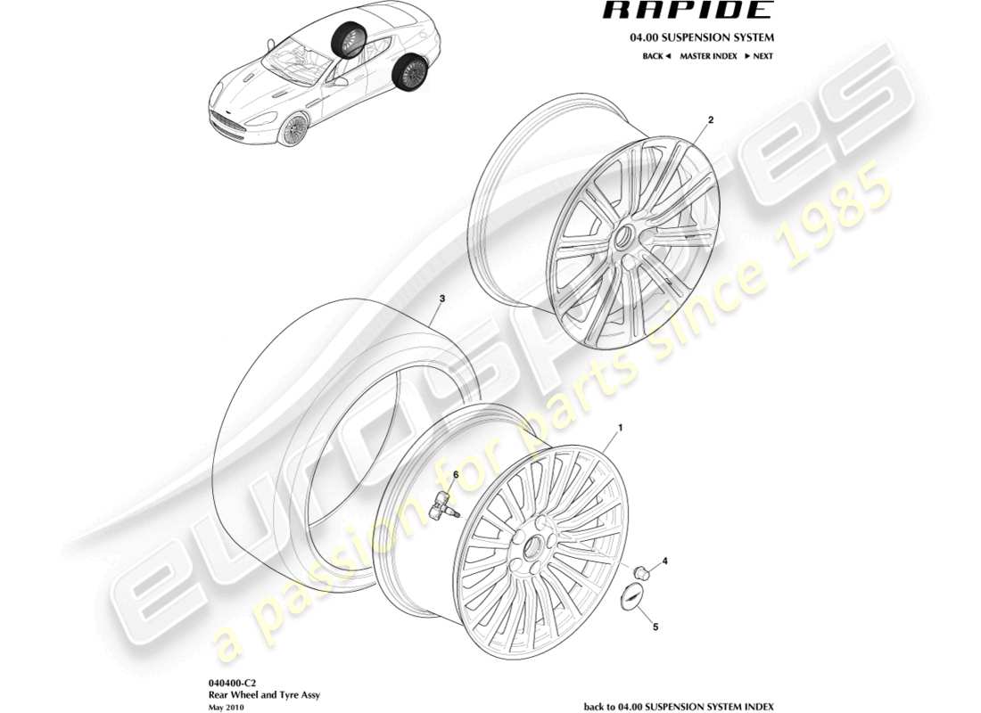 aston martin rapide (2011) wheel & tyres, rear to 13my part diagram