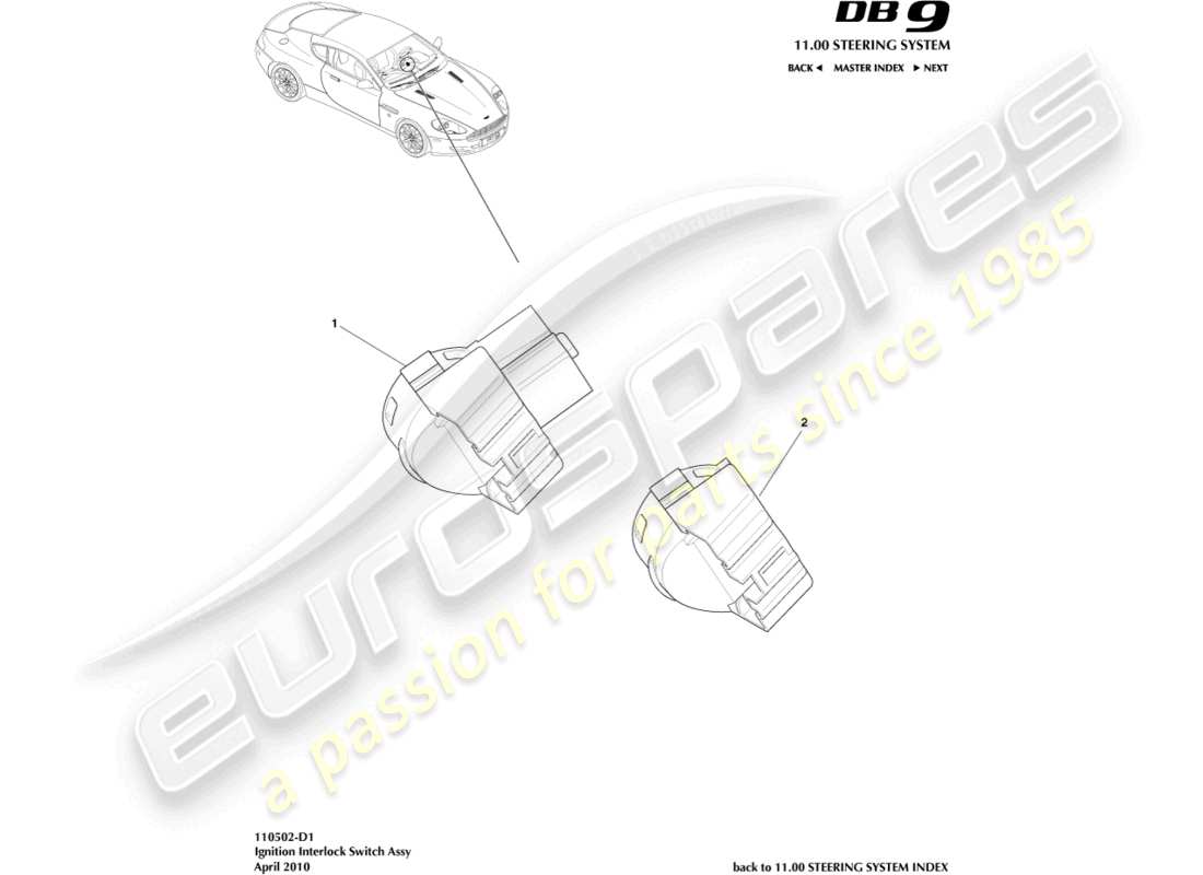 a part diagram from the aston martin db9 (2011) parts catalogue