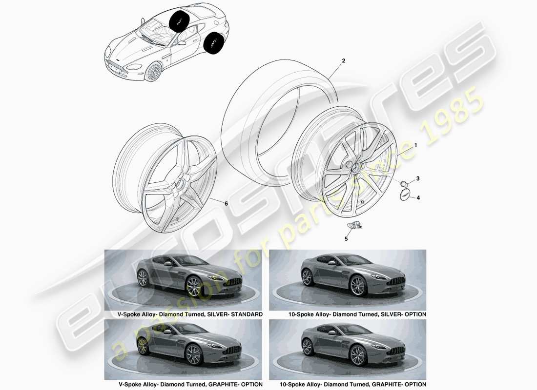 aston martin v8 vantage (2007) rear wheels & tyres, 12.25my on part diagram