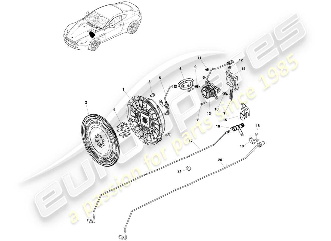 aston martin v8 vantage (2005) clutch system, sportshift 6 spd part diagram