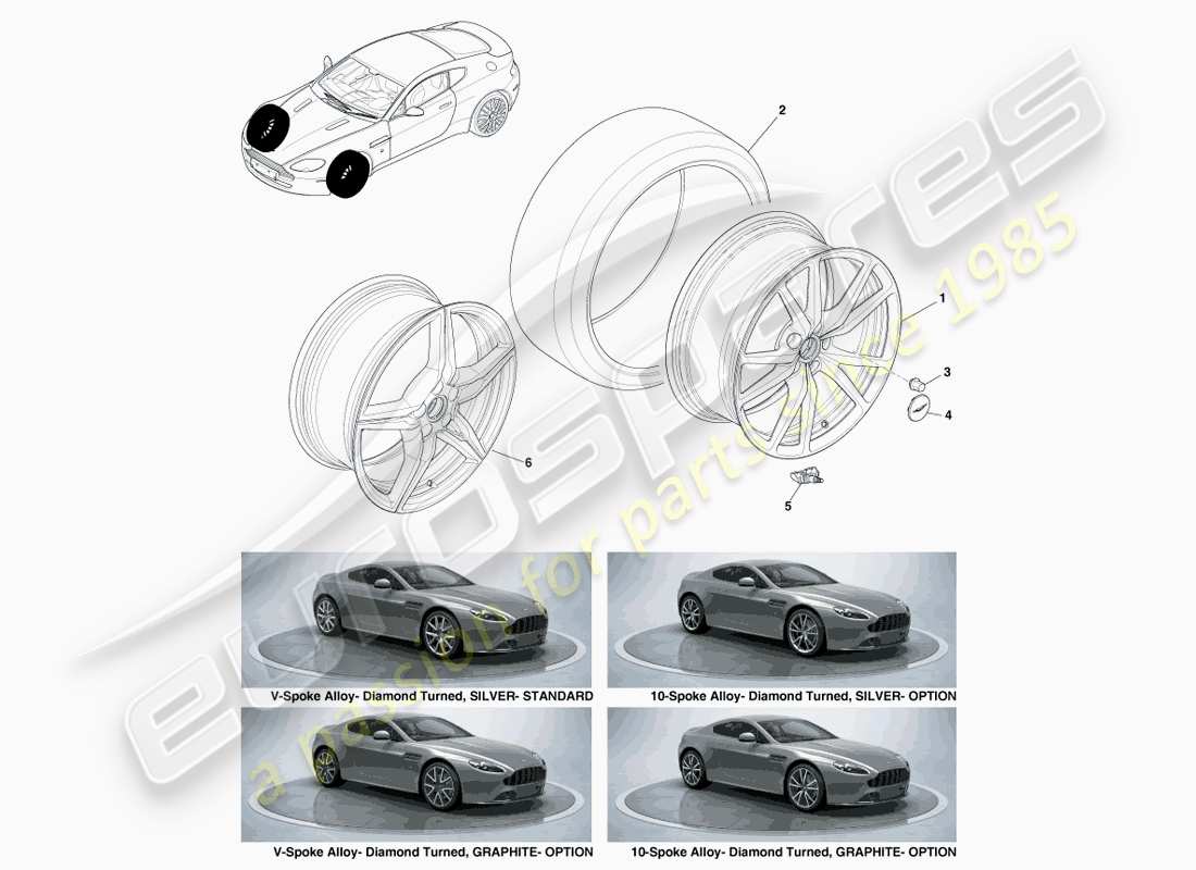 aston martin v8 vantage (2005) front wheels & tyres, 12.25my on part diagram