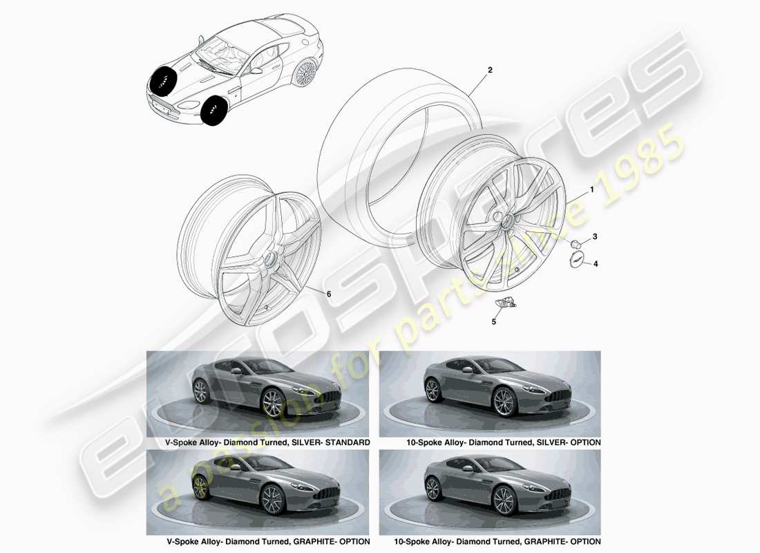 aston martin v8 vantage (2007) front wheels & tyres, 12.25my on part diagram