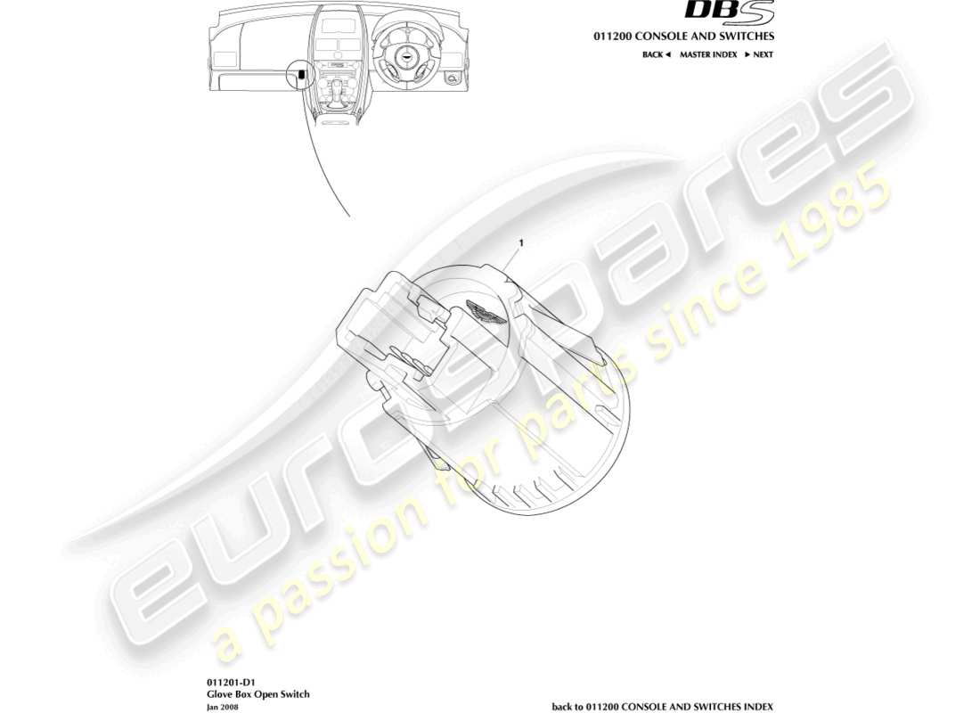 aston martin dbs (2007) glove box switch parts diagram