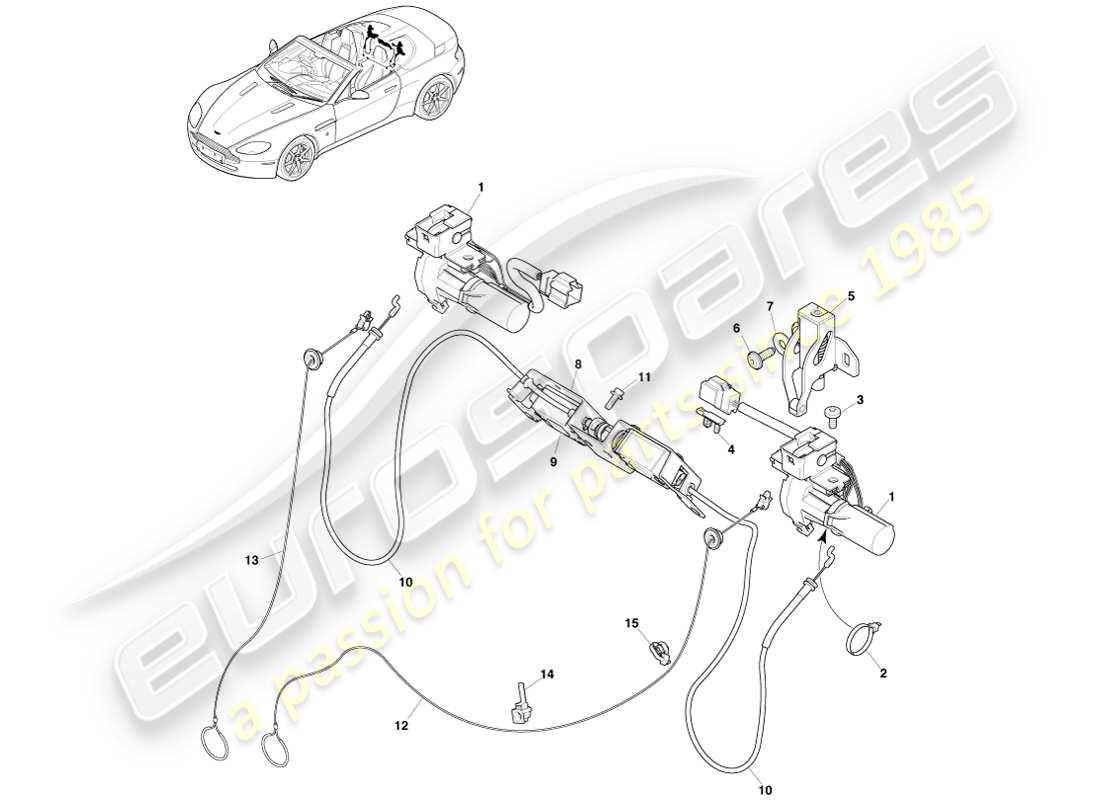 aston martin v8 vantage (2007) tonneau latching system part diagram