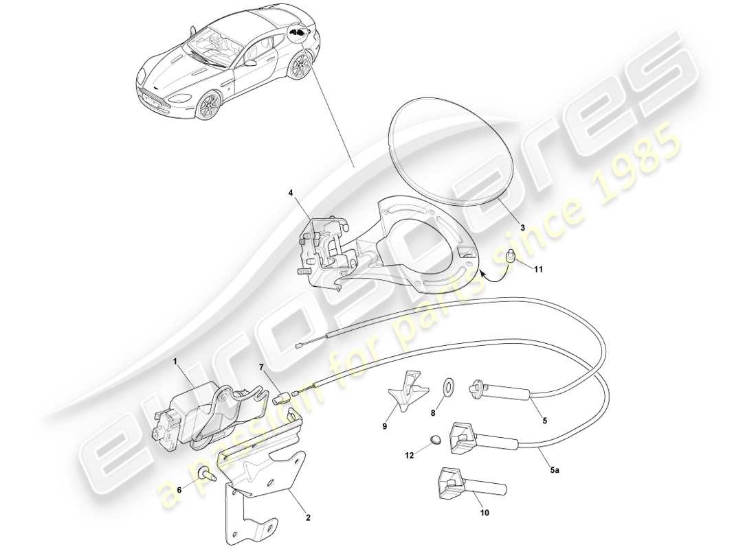 aston martin v8 vantage (2007) fuel filler mechanism, coupe part diagram