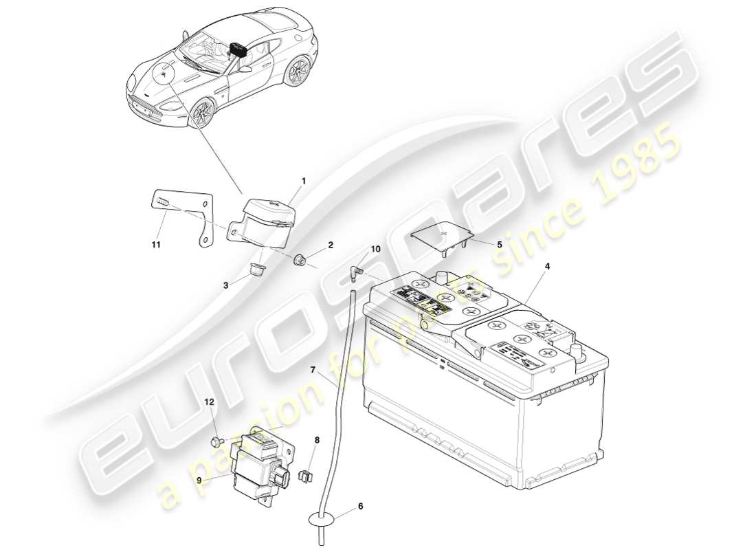 aston martin v8 vantage (2007) battery part diagram