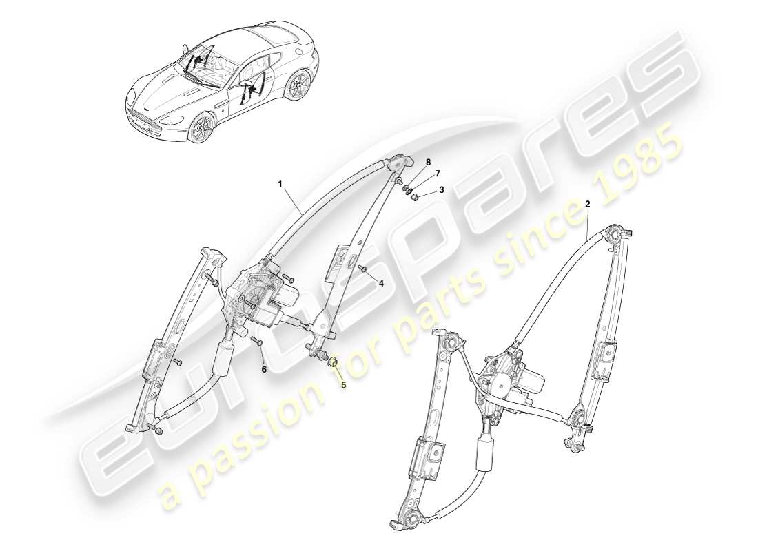 aston martin v8 vantage (2007) door window regulators part diagram