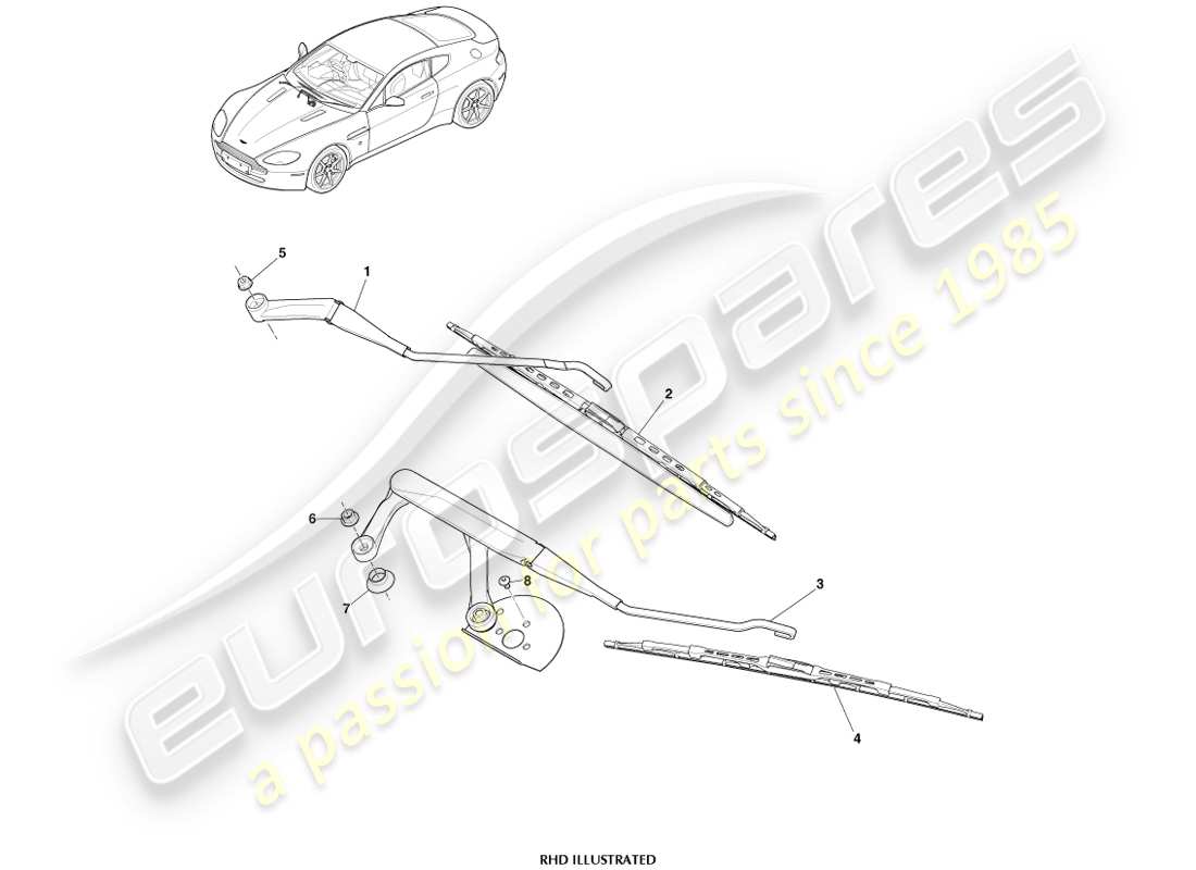 aston martin v8 vantage (2007) wiper blade assembly part diagram