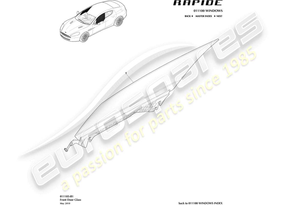 aston martin rapide (2019) front door glass part diagram