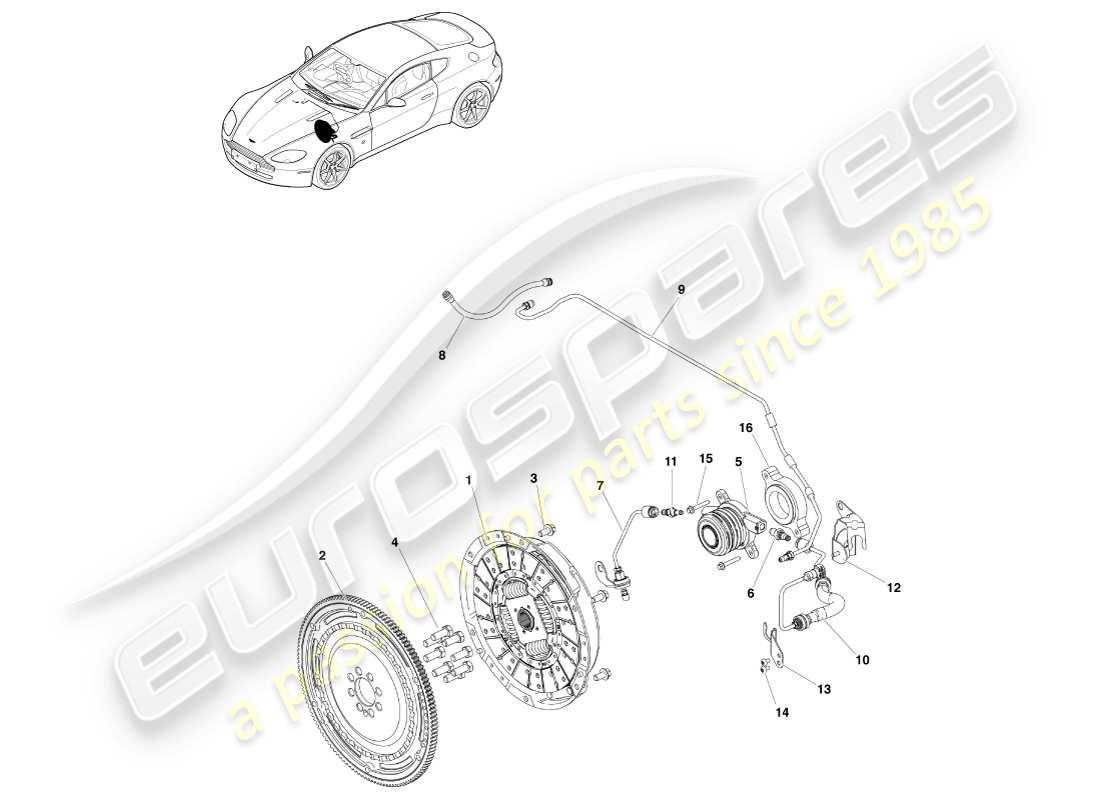 aston martin v8 vantage (2005) clutch system, rhd part diagram