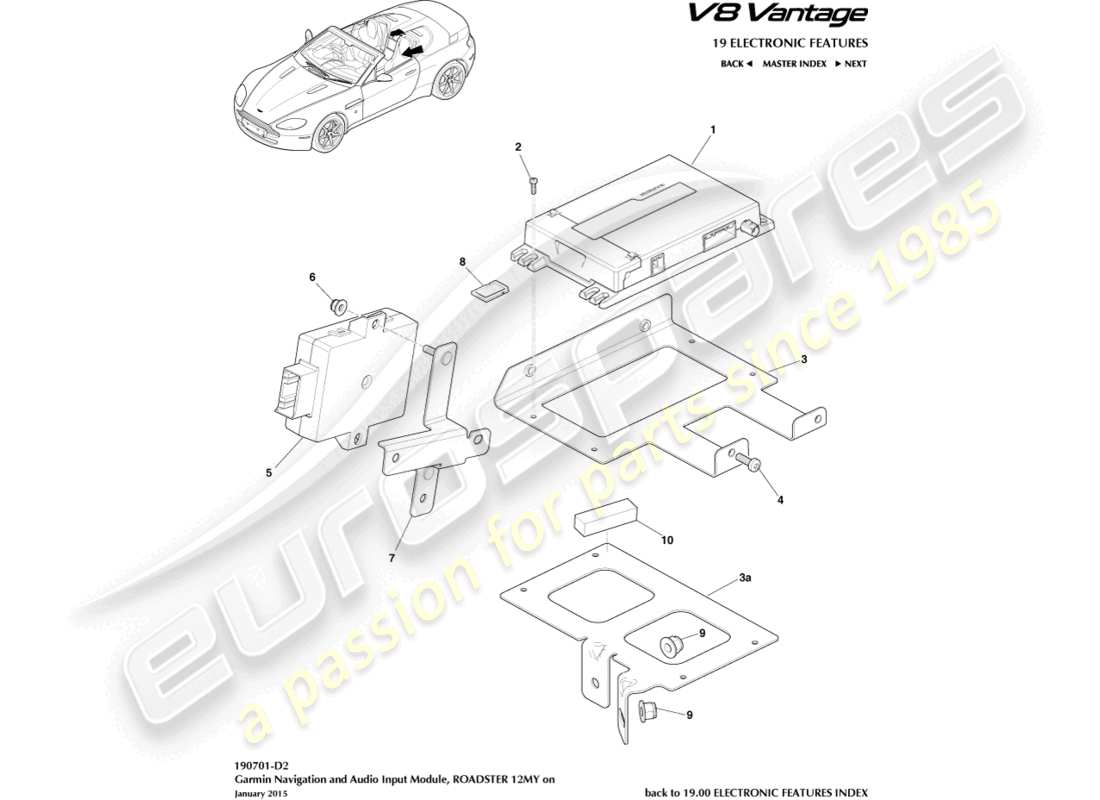 aston martin v8 vantage (2013) garmin navigation, roadster, 12my part diagram