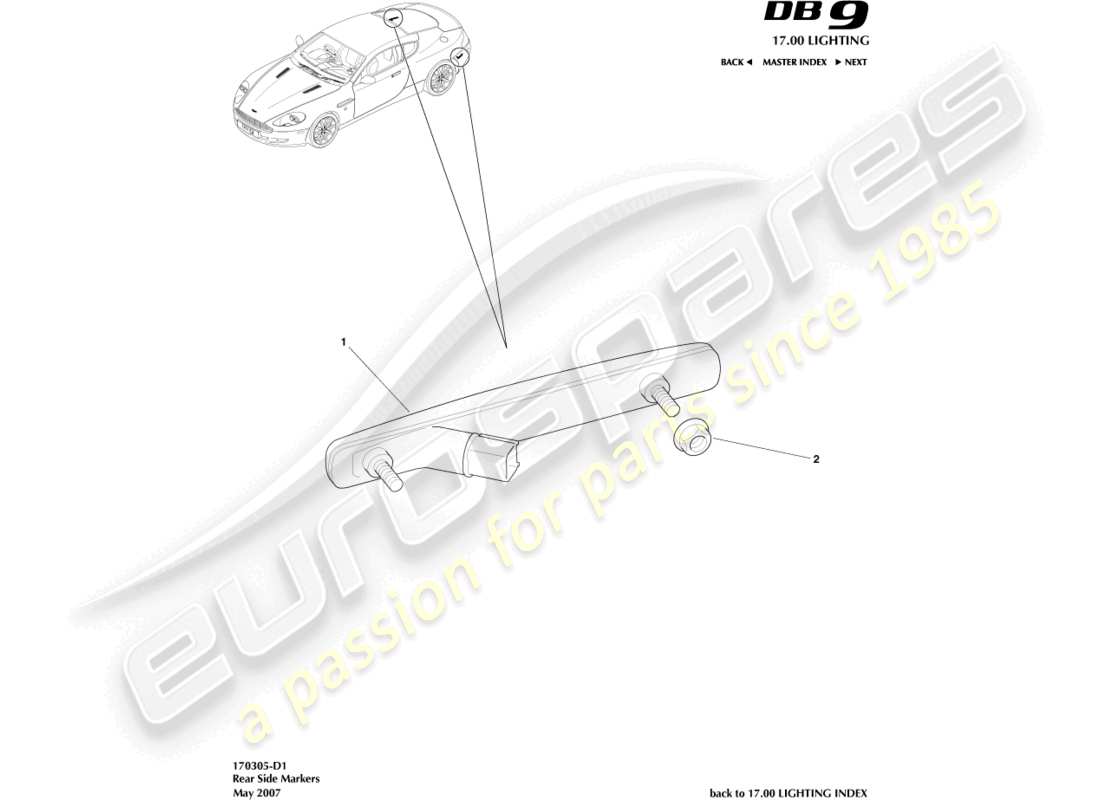 aston martin db9 (2011) rear side markers part diagram