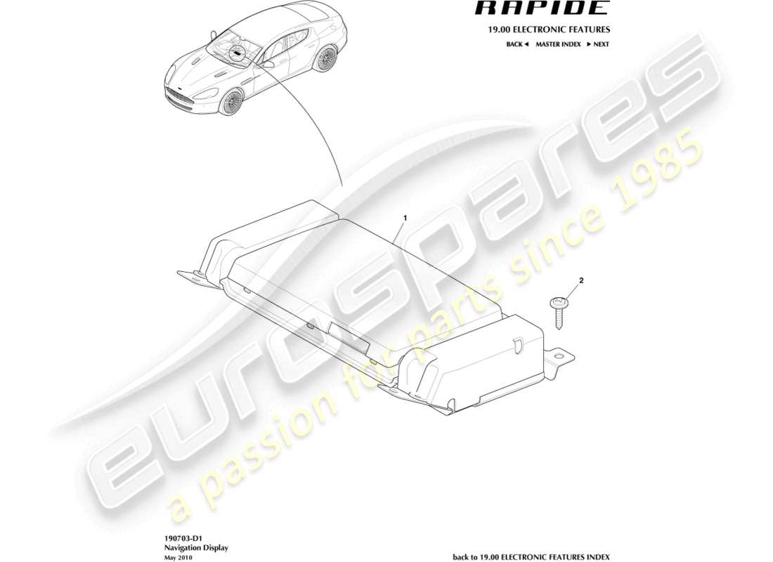 aston martin rapide (2019) navigation display part diagram