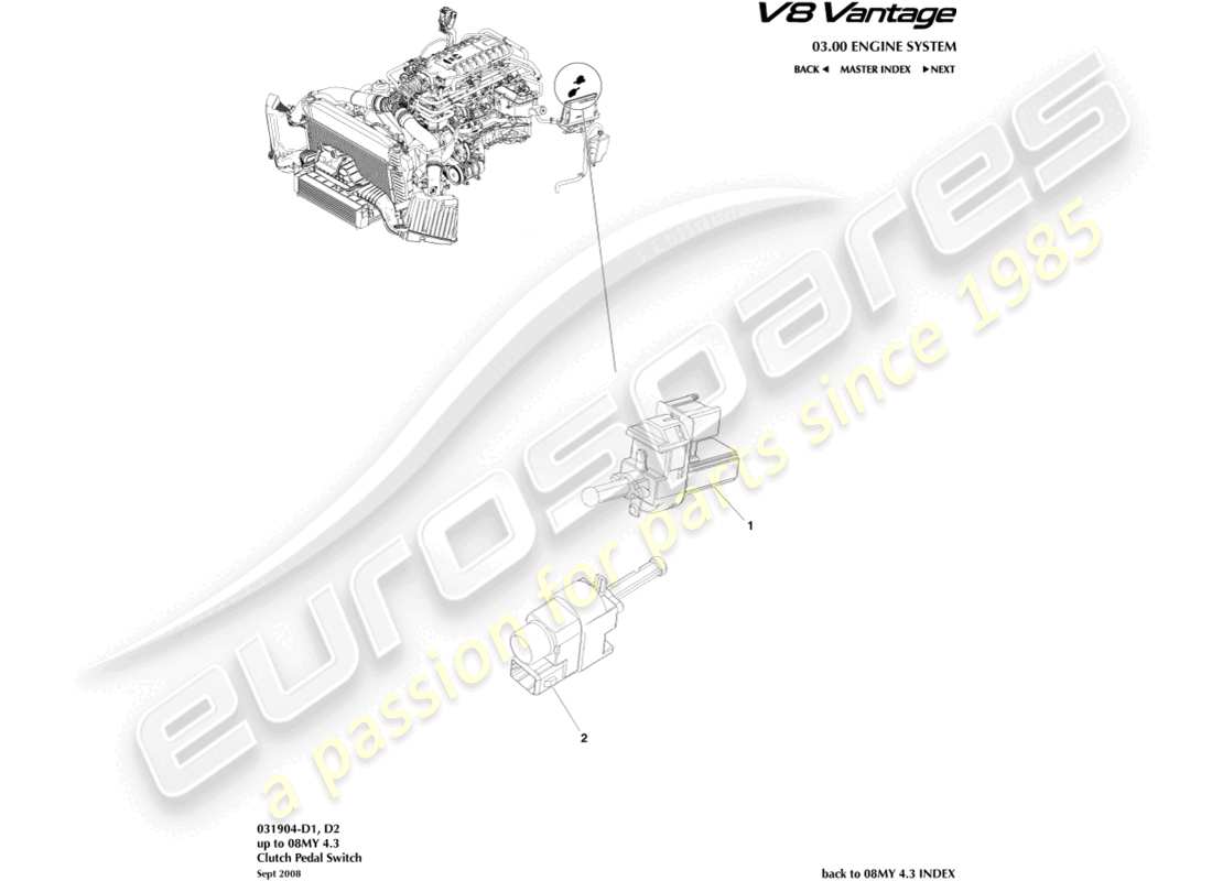 aston martin v8 vantage (2012) clutch pedal switch part diagram